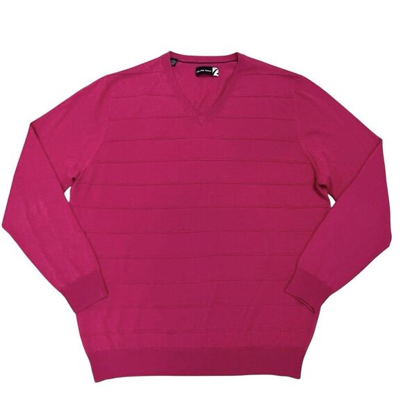 Saks Fifth Avenue Silk Cashmere Sweater V-Neck Long Sleeve Pink Magenta Men’s XL - Picture 1 of 7